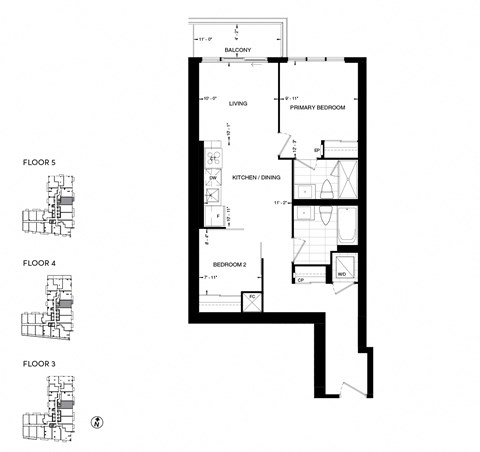 Floor plan for 2 beds, 2 baths, 780 sqft